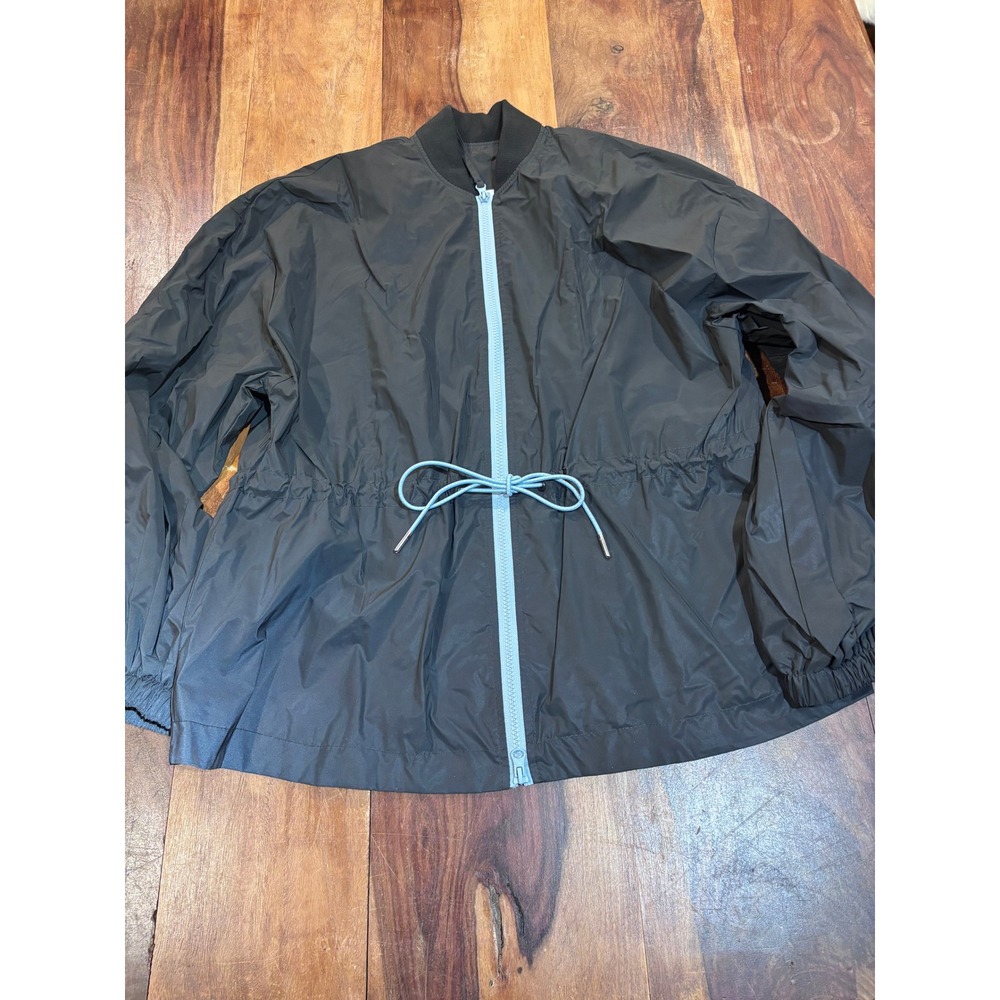 FABLETICS bomber jacket women size M black blue full zipper drawstring waist